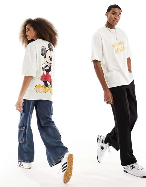 ASOS DESIGN - Disney - T-shirt unisex oversize bianco sporco con stampe "Mickey Mouse", 4 di 4