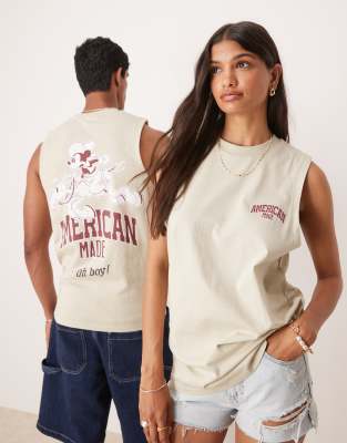 ASOS DESIGN - Disney - T-shirt unisexe classique à imprimés Mickey Mouse style western - Taupe - view 1