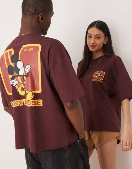 ASOS DESIGN - Disney - T-shirt unisexe coupe carrée oversize à imprimés Mickey Mouse - Marron, 3 de 4