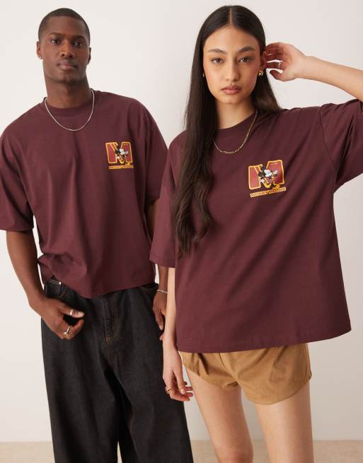 ASOS DESIGN - Disney - T-shirt unisexe coupe carrée oversize à imprimés Mickey Mouse - Marron, 4 de 4
