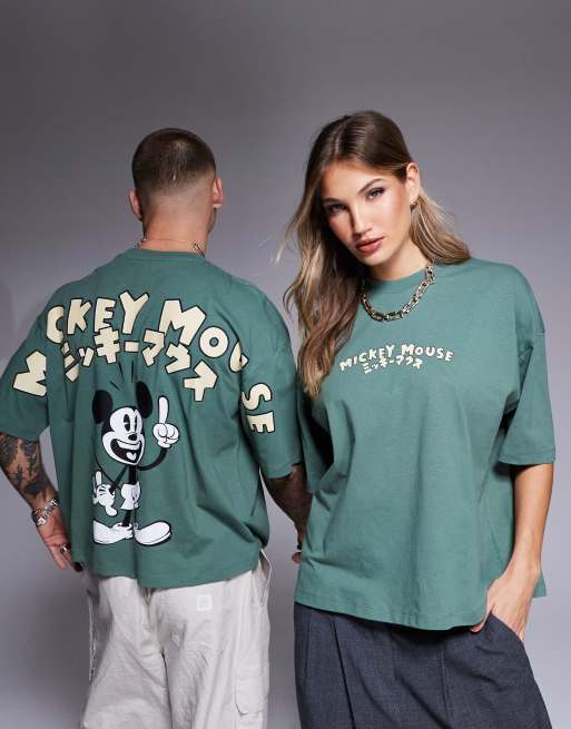ASOS DESIGN - Disney - T-shirt unisexe oversize coupe carrée à imprimé Mickey Mouse en relief - Vert, 3 de 4