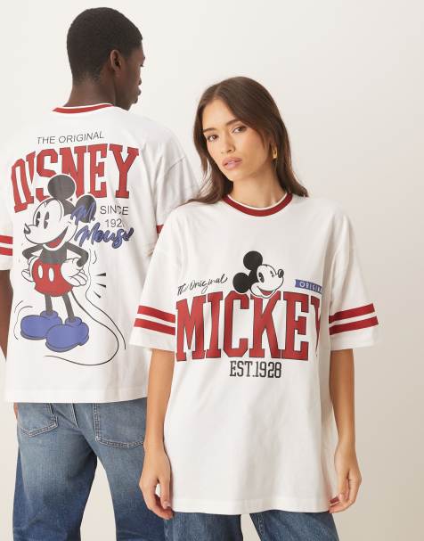 ASOS DESIGN - Disney - T-shirt unisexe oversize style baseball à imprimé Mickey Mouse - Blanc - view 1