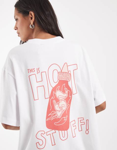 ASOS DESIGN Disney T-shirt with Donald Duck hot stuff print with embroidery in white - view 1