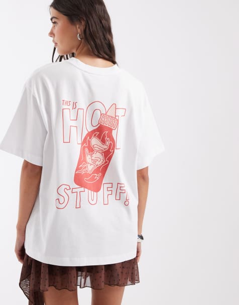 ASOS DESIGN Disney T-shirt z nadrukiem Donald Duck hot stuff i haftem w kolorze białym - view 1