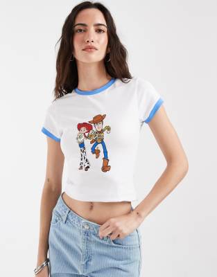 Asos Design Disney Toy Story Ringer Baby Tee With Jessie And Woody Print In Multi