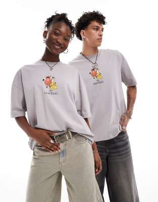 ASOS DESIGN - Disney - Übergroßes Unisex-T-Shirt in Grau mit „Lion King"-Print