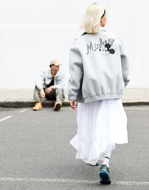 ASOS DESIGN - Disney - Uniseks oversized scubajack met Mickey Mouse-print in gemêleerd grijs