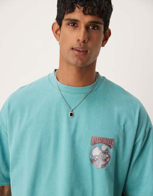 ASOS DESIGN - Disney - Uniseks oversized T-shirt met Ratatouille-print in turquoise, 4 van 4