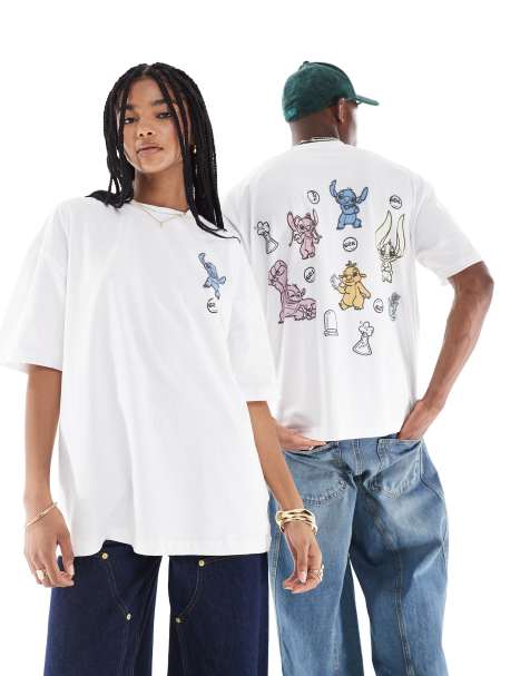 ASOS DESIGN - Disney - Uniseks oversized T-shirt met Stitch-print in wit - view 1