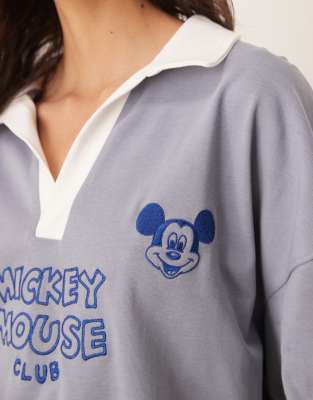 Asos Design Disney Unisex Boxy Oversized Dropped Shoulders Polo Neck T-shirt With Mickey Mouse Athletic Prints