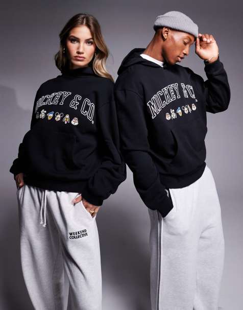ASOS DESIGN Disney unisex boxy oversized heavyweight hoodie with Mickey Mouse & Friends embroidery in black - view 1