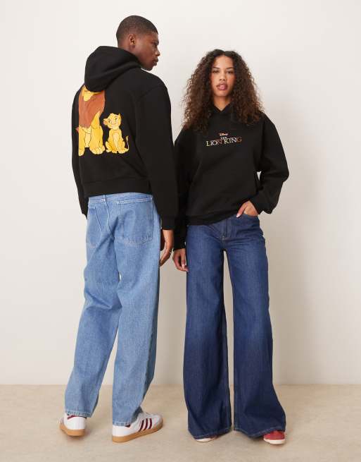ASOS DESIGN Disney unisex boxy oversized hood with The Lion King Simba prints in black, 4 of 4