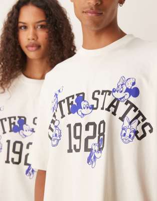 Asos Design Disney Unisex Boxy Oversized T-shirt With Mickey Mouse & Friends Prints