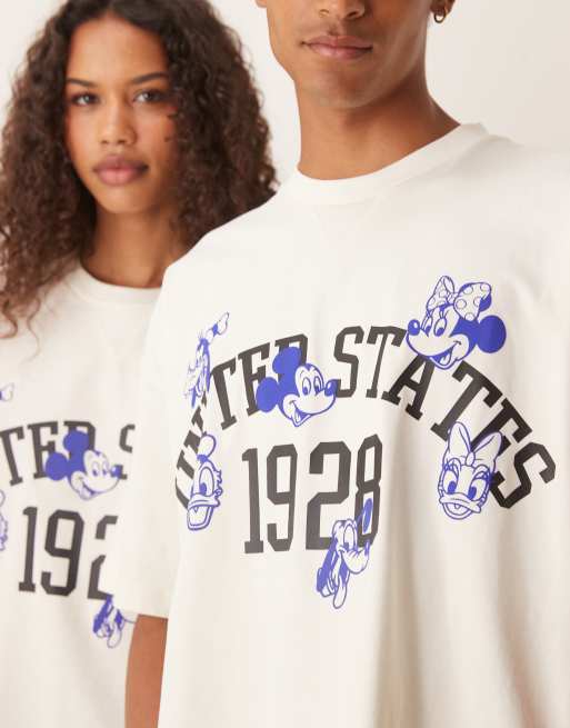 ASOS DESIGN Disney unisex boxy oversized T-shirt with Mickey Mouse & Friends prints in stone