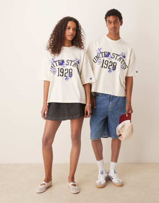 ASOS DESIGN Disney unisex boxy oversized T-shirt with Mickey Mouse & Friends prints in stone