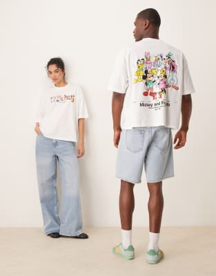 Asos Design Disney Unisex Boxy Oversized T-shirt With Mickey Mouse & Friends Prints In White