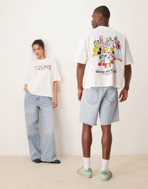 ASOS DESIGN Disney unisex boxy oversized T-shirt with Mickey Mouse & Friends prints in white