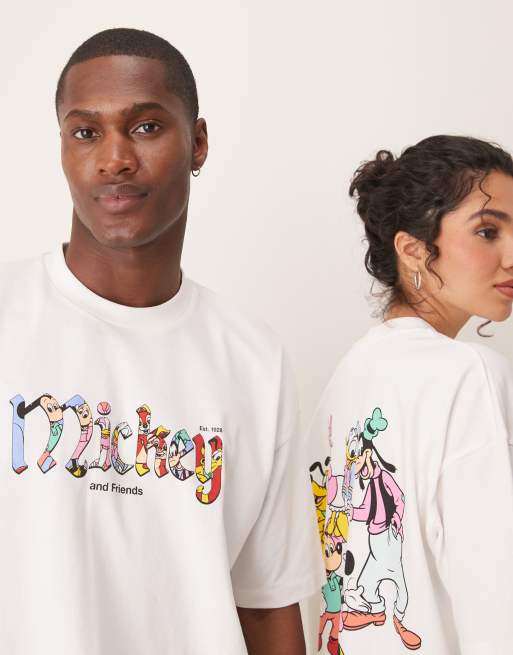 ASOS DESIGN Disney unisex boxy oversized T-shirt with Mickey Mouse & Friends prints in white