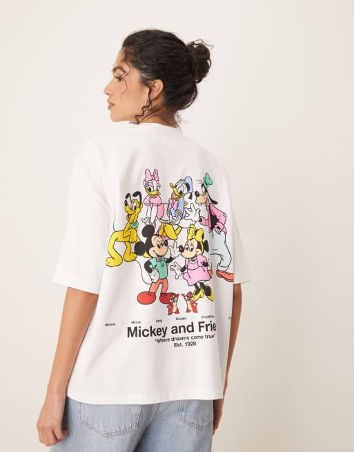 ASOS DESIGN Disney unisex boxy oversized T-shirt with Mickey Mouse & Friends prints in white