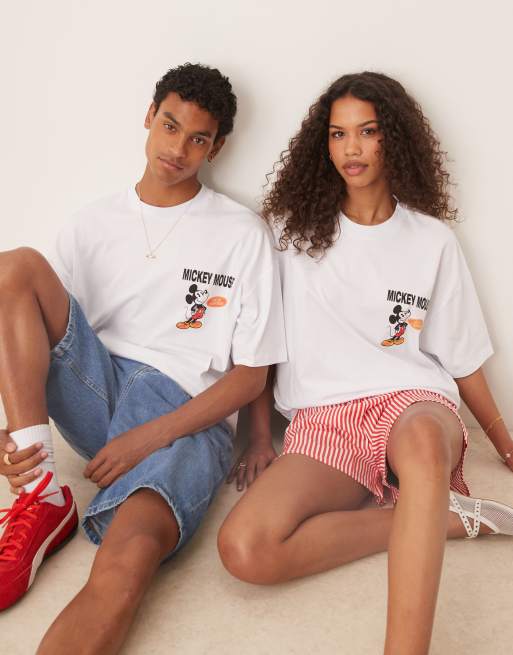 ASOS DESIGN Disney unisex boxy oversized t-shirt with Mickey Mouse fruit prints in white