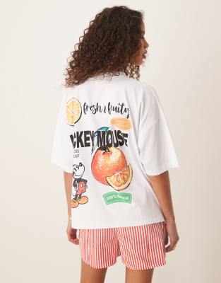 ASOS DESIGN Disney unisex boxy oversized t-shirt with Mickey Mouse fruit prints in white