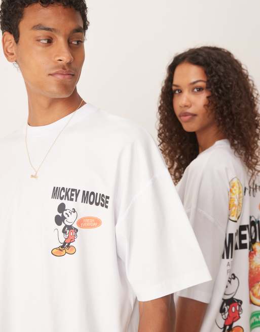 ASOS DESIGN Disney unisex boxy oversized t-shirt with Mickey Mouse fruit prints in white