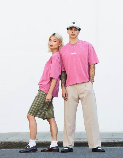 ASOS DESIGN Disney unisex boxy oversized t-shirt with Mickey Mouse print in pink, 3 of 4