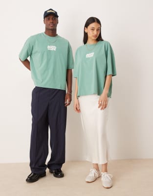 Asos Design Disney Unisex Boxy Oversized T-shirt With Mickey Mouse Prints In Green