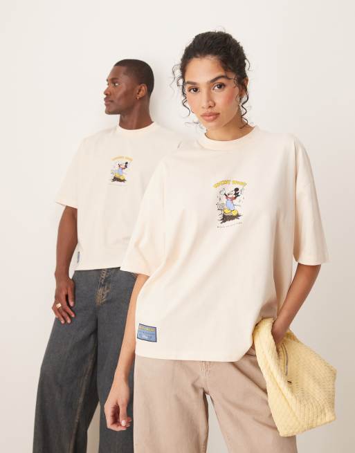 ASOS DESIGN Disney unisex boxy oversized T-shirt with Mickey Mouse prints in white