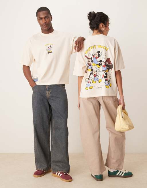 ASOS DESIGN Disney unisex boxy oversized T-shirt with Mickey Mouse prints in white