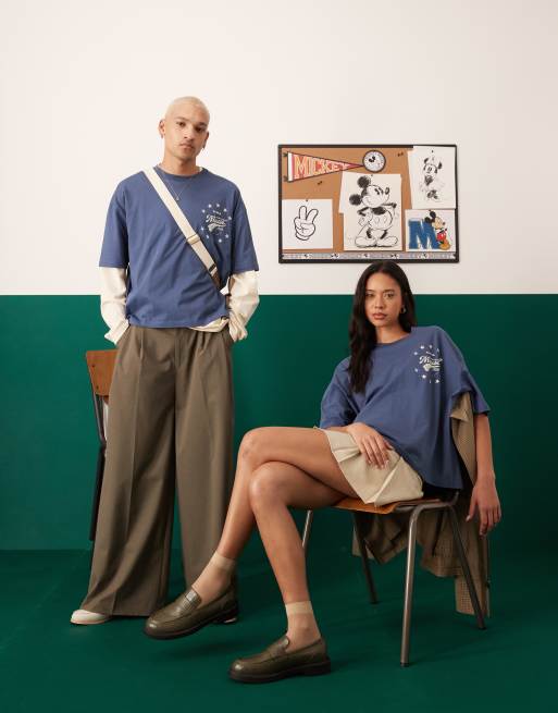 ASOS DESIGN Disney unisex boxy oversized t-shirt with Mickey Mouse puff print in charcoal, 3 of 4