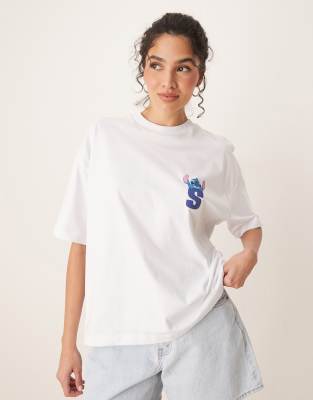 ASOS DESIGN Disney unisex boxy oversized T-shirt with Stitch prints in white