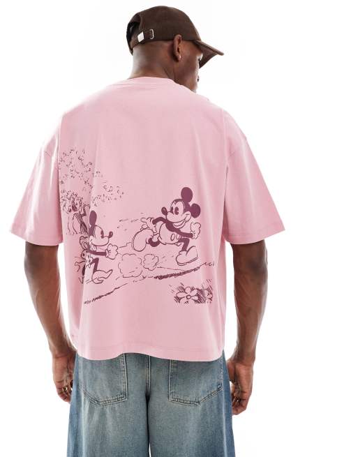 ASOS DESIGN Disney unisex boxy oversized t-shirt with tonal Mickey Mouse prints in pink, 4 of 4