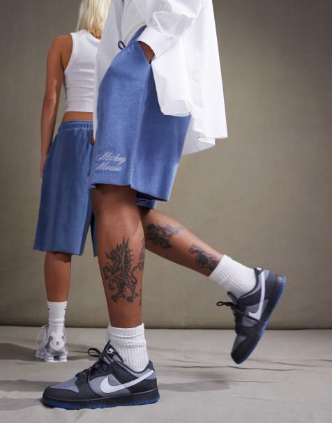 ASOS DESIGN Disney unisex co-ord oversized textured short with Mickey Mouse print in washed blue - view 1