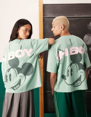 ASOS DESIGN - Disney - Unisex-Disney-T-Shirt in Grün mit Oversize-Schnitt und „Mickey Mouse"-Print