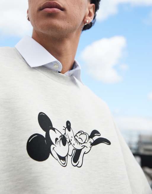 ASOS DESIGN Disney unisex extreme oversized scuba-style fabric sweatshirt with Mickey Mouse & Pluto print in gray heather, 3 of 4