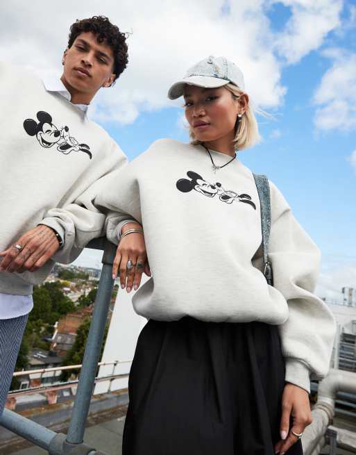 ASOS DESIGN Disney unisex extreme oversized scuba-style fabric sweatshirt with Mickey Mouse & Pluto print in gray heather, 4 of 4