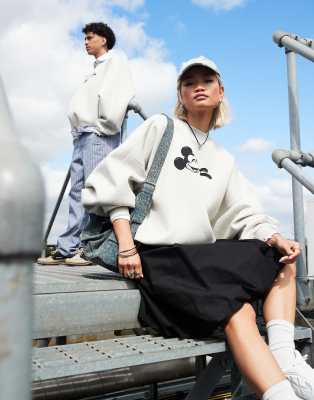 Asos Design Disney Unisex Extreme Oversized Scuba Sweatshirt With Mickey Mouse & Pluto Print In Gray