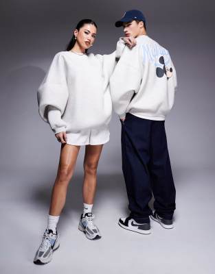 Asos Design Disney Unisex Extreme Oversized Scuba Sweatshirt With Mickey Mouse Prints In White