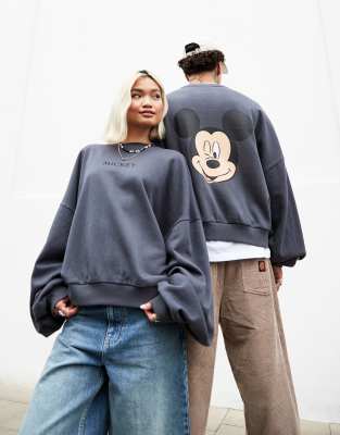 Asos Design Disney Unisex Extreme Oversized Sweatshirt With Mickey Mouse Print In Charcoal-gray