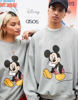 Asos Design Disney Unisex Extreme Oversized Sweatshirt With Mickey Mouse Print In Gray Heather