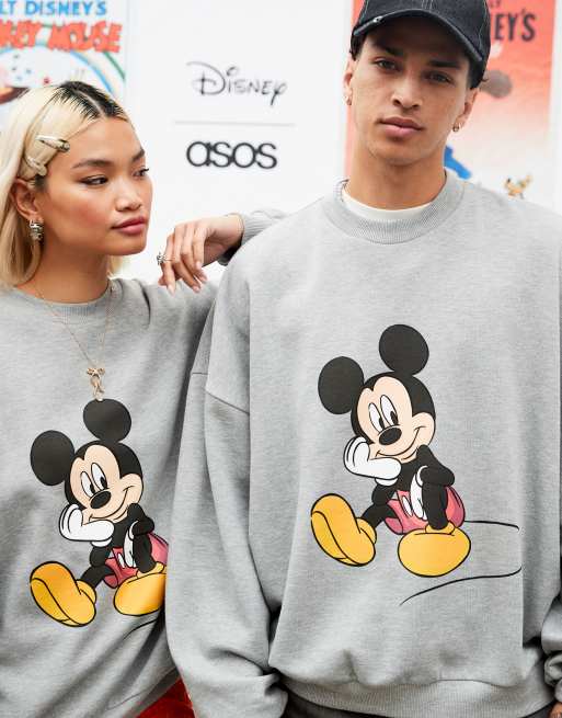 ASOS DESIGN Disney unisex extreme oversized sweatshirt with Mickey Mouse print in grey marl ASOS