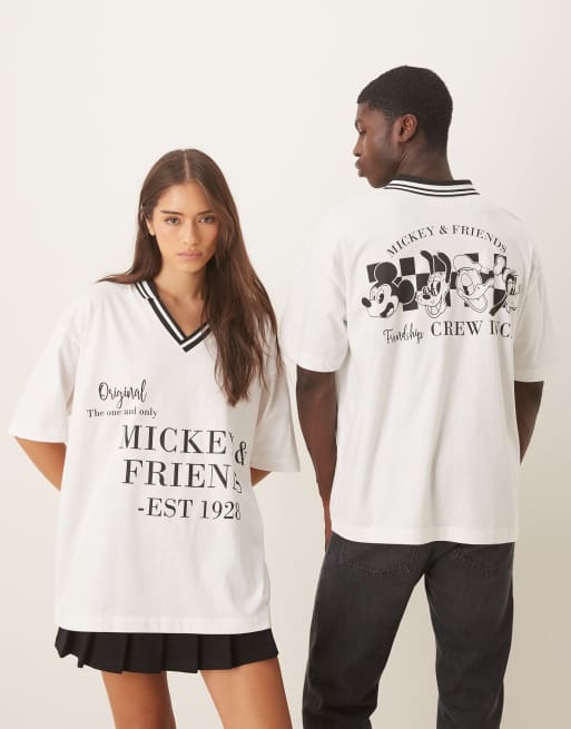 ASOS DESIGN - Disney - Unisex - Hvid og oversized T-shirt med Mickey Mouse-print