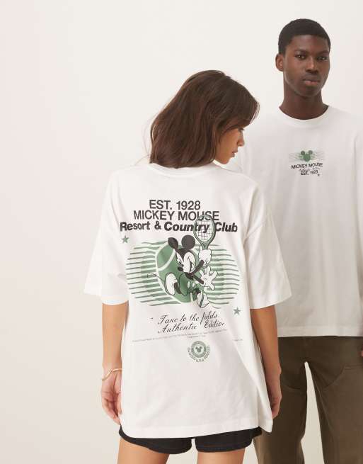ASOS DESIGN - Disney - Unisex - Hvid og oversized T-shirt med Mickey Mouse-print