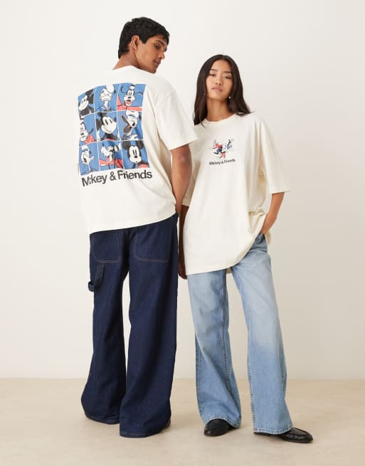 ASOS DESIGN - Disney - Unisex - Hvid og oversized T-shirt med Mickey Mouse-print