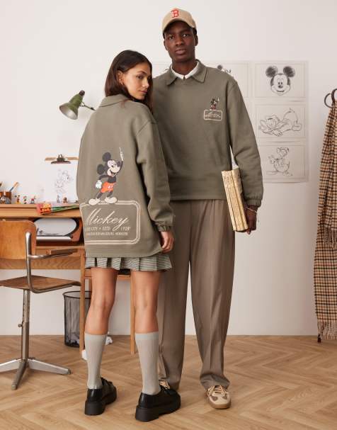 ASOS DESIGN - Disney - Unisex - Kakigrøn oversized sweatshirt med Mickey Mouse-print - view 1