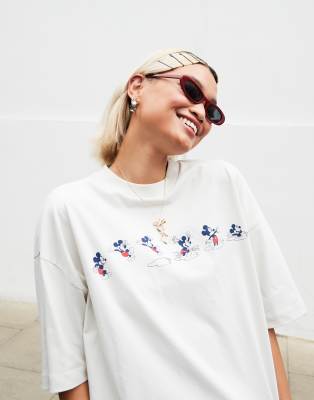 ASOS DESIGN - Disney - Unisex - Kastiges Oversize-T-Shirt in Stein mit „Mickey Mouse"-Aufdruck-Neutral