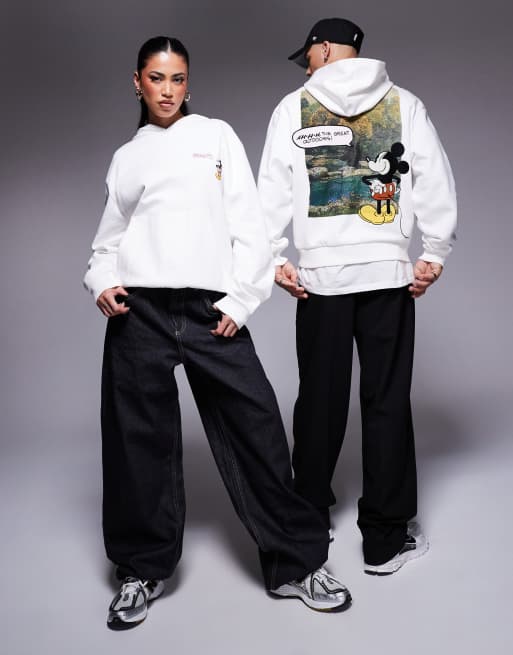 ASOS DESIGN – Disney – Unisex – Naturvit huvtröja i oversize med Musse Pigg-tryck
