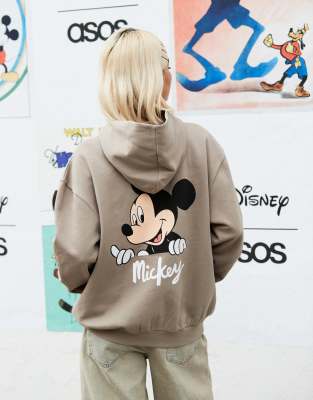 ASOS DESIGN - Disney - Unisex - Oversize-Kapuzenpullover in Grau mit „Micky Mouse"-Prints