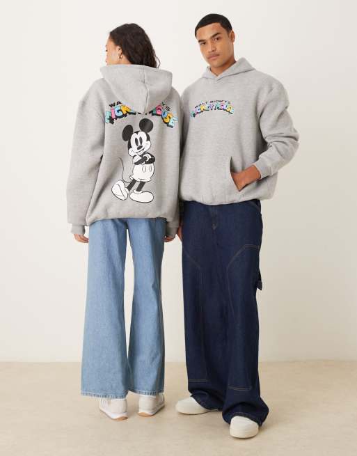 ASOS DESIGN Disney unisex oversize scuba-style fabric hoodie with Mickey Mouse print in grey